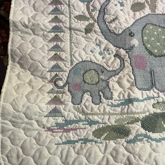 Completed Elephant Cross Stitch Baby Quilt - Picture 7 of 8